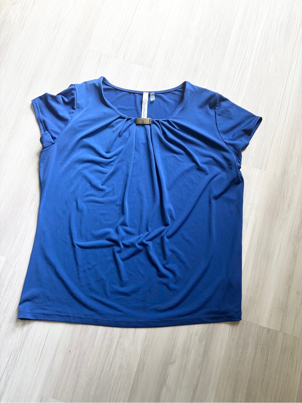 NY Collection Short Sleeve Pleat Front Top - Royal Blue